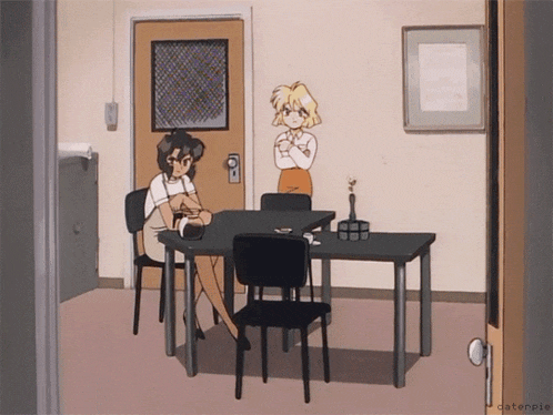 a cartoon of a woman sitting at a table with the word catenpie written on the bottom