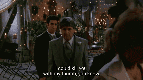 a man in a suit says i could kill you with my thumb , you know .