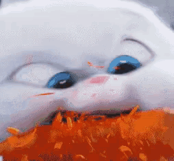 a close up of a cartoon cat eating carrots