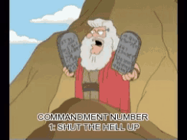 a cartoon of a man with a beard holding a set of 10 commandments