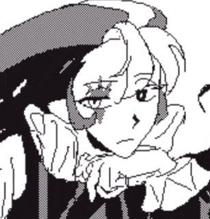 a black and white drawing of a person with a star in their eye