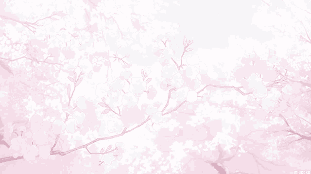 a pink and white background with cherry blossoms on a tree