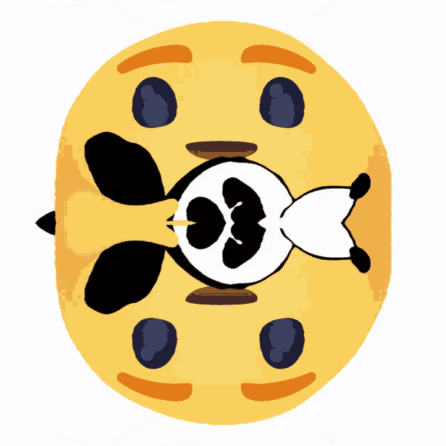 a yellow smiley face with a black and white penguin on it