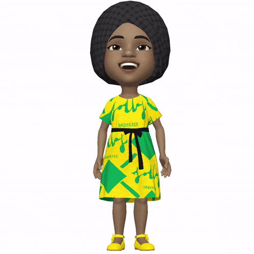 a cartoon character is wearing a yellow and green dress with the word jamaica on the front