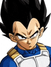 a close up of a cartoon character , vegeta , from dragon ball z .