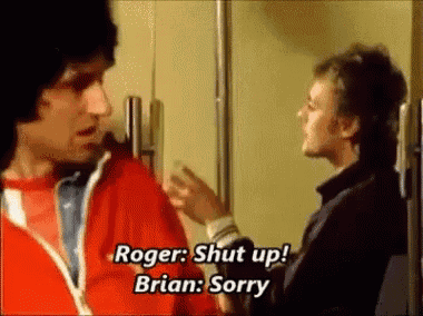 two men are talking to each other and one of them is saying `` roger shut up ! ''