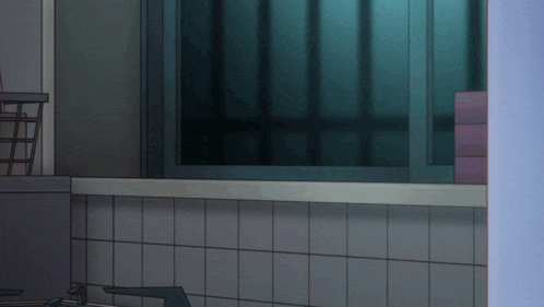 a cartoon drawing of a bathroom with a sliding glass door