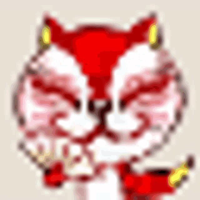 a pixel art drawing of a red and white cat with a beard and mustache .