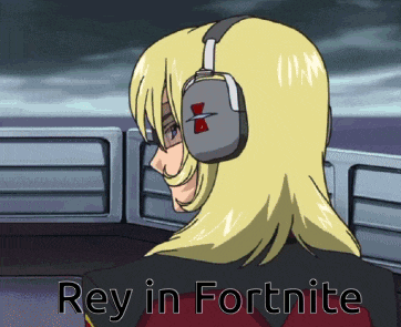 a cartoon character wearing headphones with the words rey in fortnite below him