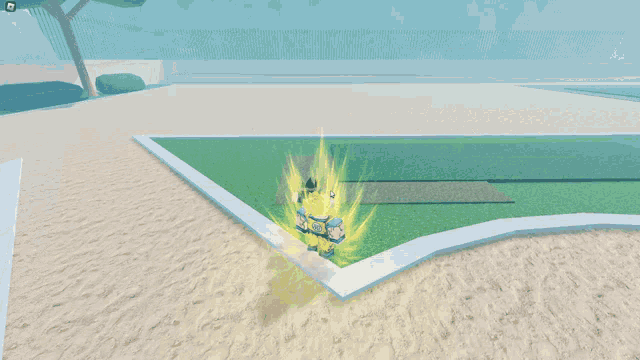 a screenshot of a video game shows a character with a yellow aura