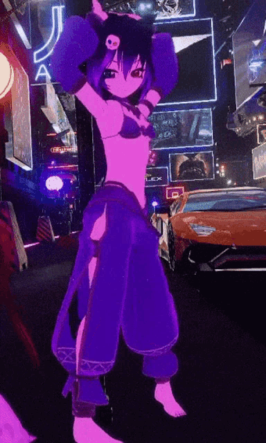 a cartoon character is dancing in front of a sign that says j.