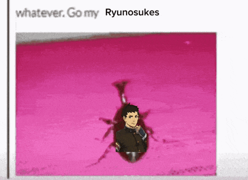 a picture of a man in a hole with the words whatever go my ryunosukes above him