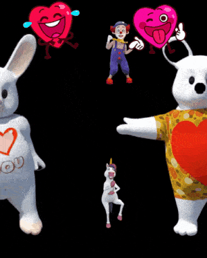a stuffed bunny with a heart on its chest is next to another stuffed bunny with a heart on it 's chest