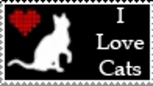 a stamp that says i love cats with a white cat