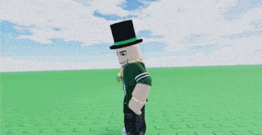a cartoon character wearing a top hat and a green shirt with the number 8