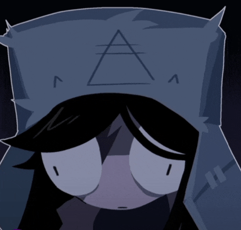 a cartoon character with a triangle on their head