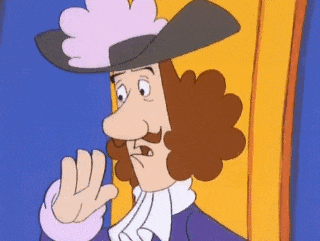 a cartoon character wearing a hat and a purple coat