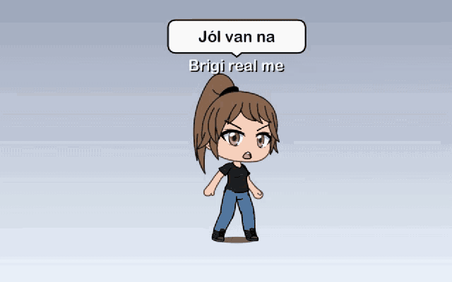 a girl with a ponytail and a speech bubble that says " jol van na "