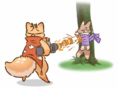 a cartoon of a fox using a drill to cut a tree trunk