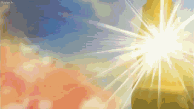 the sun is shining brightly in a painting