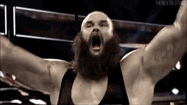 a man with a beard is screaming with his arms outstretched and the hashtag thenextbigthing is visible