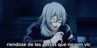 a cartoon character is laughing with the words riendose de las perras que no son vic written next to him .