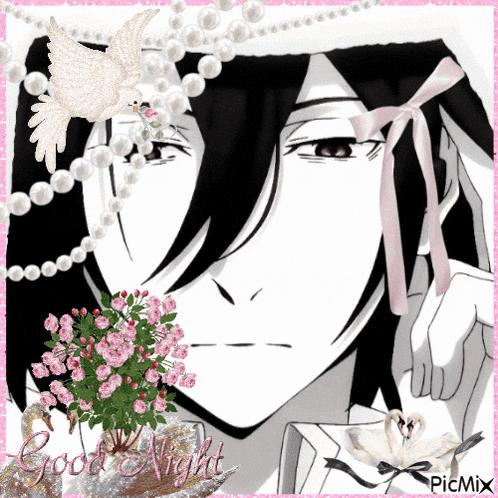 a picture of a man with flowers and pearls and the words good night picmix
