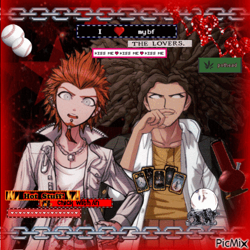 a picture of two anime characters with the words i love my bf the lovers on it