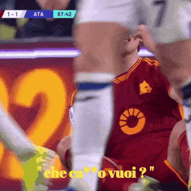 a soccer game is being played with the score 1-1
