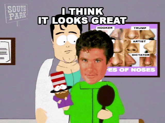 a south park cartoon shows a man with a microphone