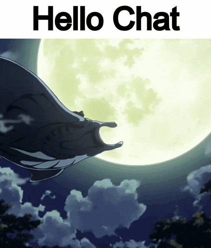 a picture of a whale flying in front of a full moon with the words hello chat below it