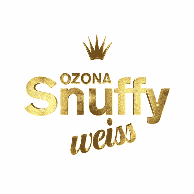 a gold logo for ozona snuffy weiss with a crown on top