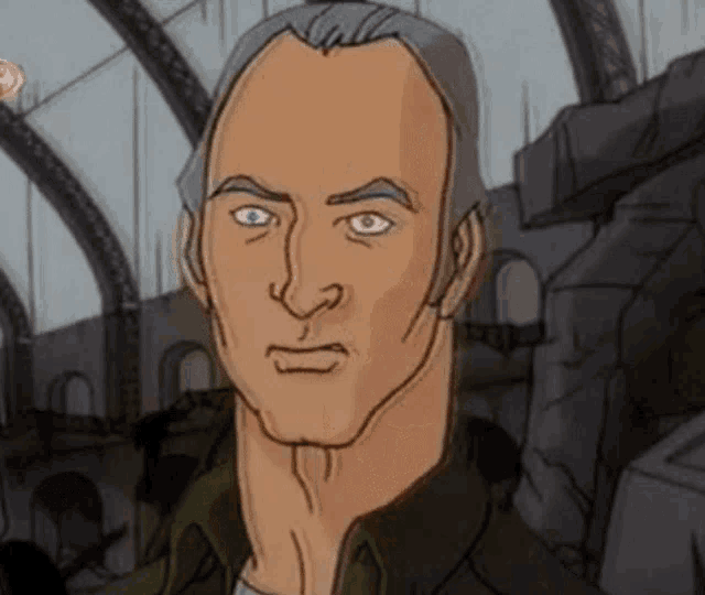 a cartoon drawing of a man with gray hair