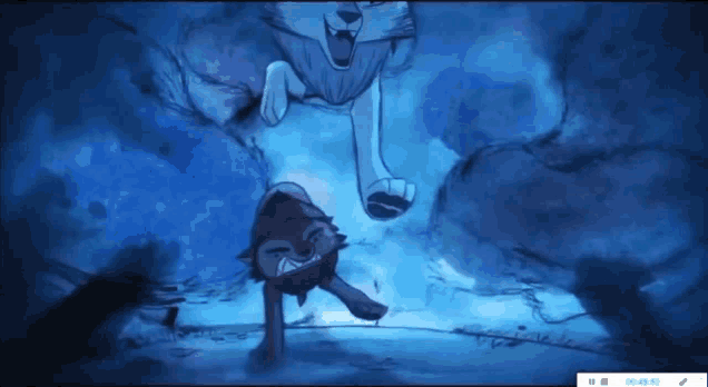 a cartoon of a wolf jumping in the air with a recording button below it