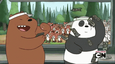 two cartoon bears are standing next to each other with cn written on the bottom