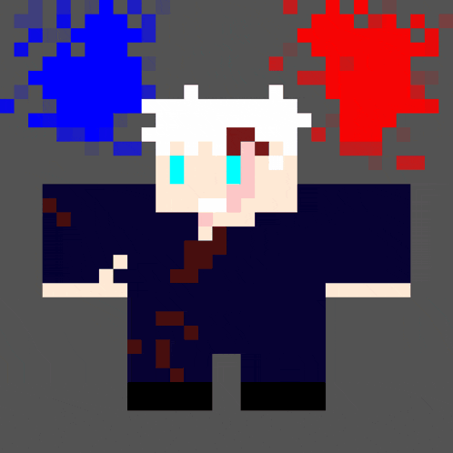 a pixel art drawing of a person with blue and red hair .