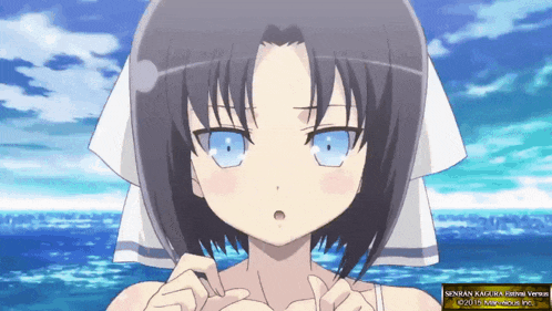 a picture of a girl with blue eyes and the words senran kagura written on the bottom