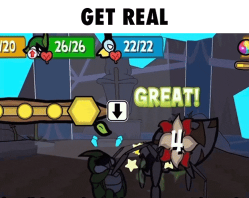 a video game screen that says get real great