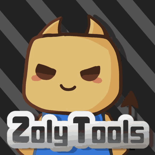a cartoon character with horns and the words zoly tools on the bottom
