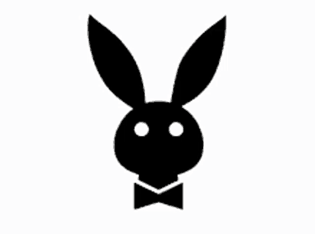the playboy bunny logo is black and white and has a bow tie .