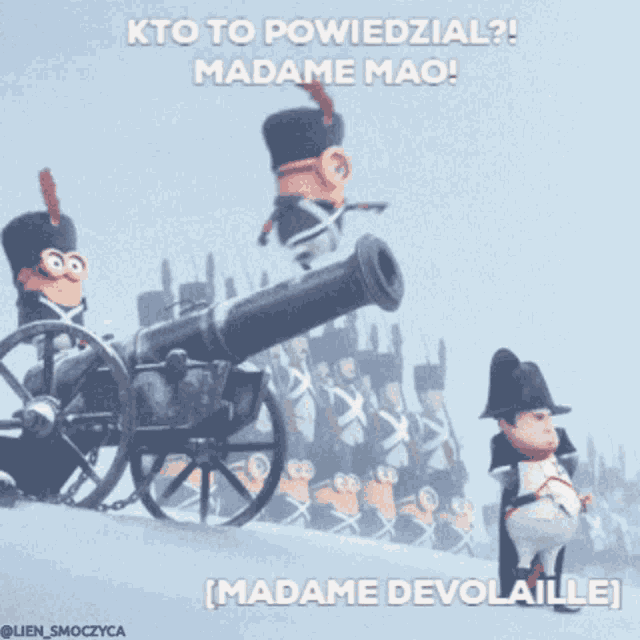 a picture of a cannon with a caption that says madame mao