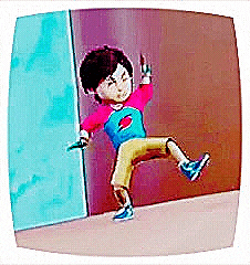 a cartoon of a boy in a pepsi shirt standing on one leg