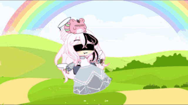 a cartoon of a girl with a unicorn on her head