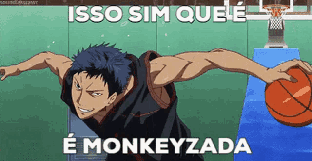 a cartoon of a basketball player with the words isso sim que e e monkeyzada below him