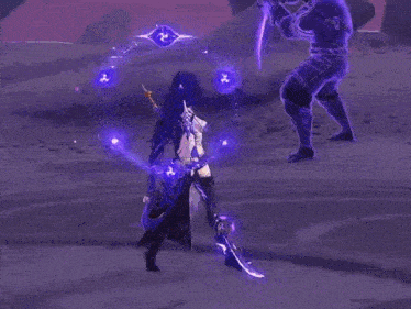 a person is standing in a purple lightning storm