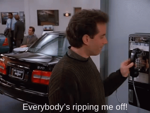 Seinfeld Everybodys Ripping Me Off GIF - Seinfeld Everybodys Ripping Me Off Seinfeld Dealership GIFs
