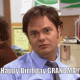 a man in a blue shirt and tie is saying happy birthday grandma .