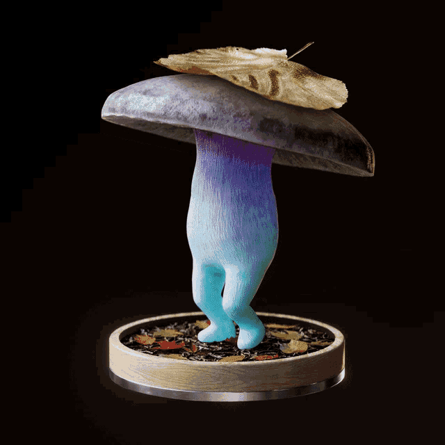 a statue of a mushroom with a leaf on top