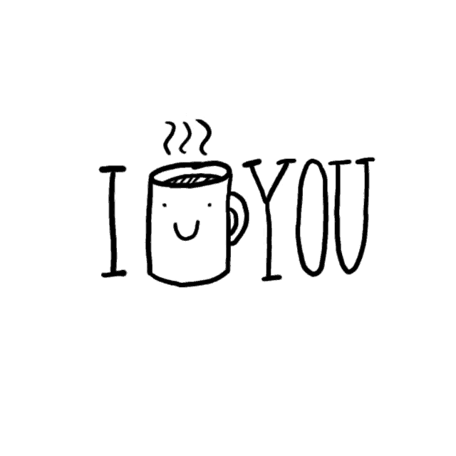 a black and white drawing of a cup with a smiling face and the words i love you