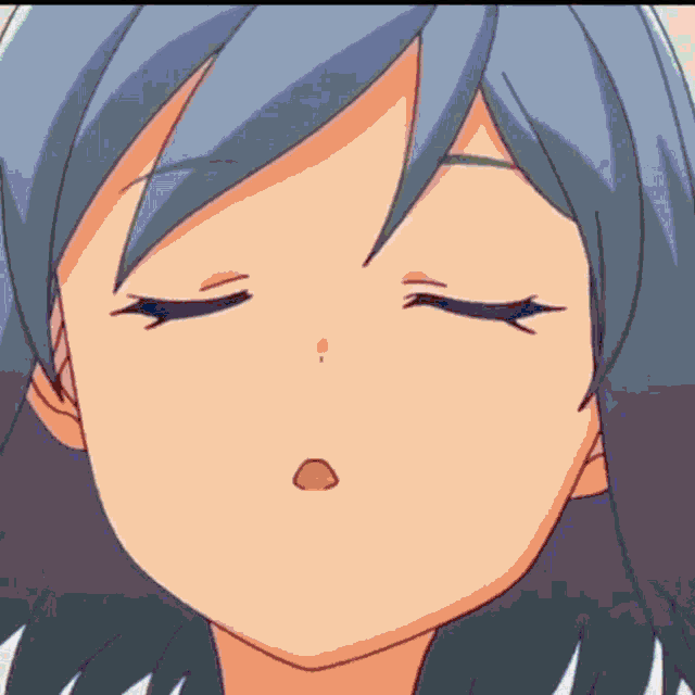 a close up of a cartoon character with her eyes closed